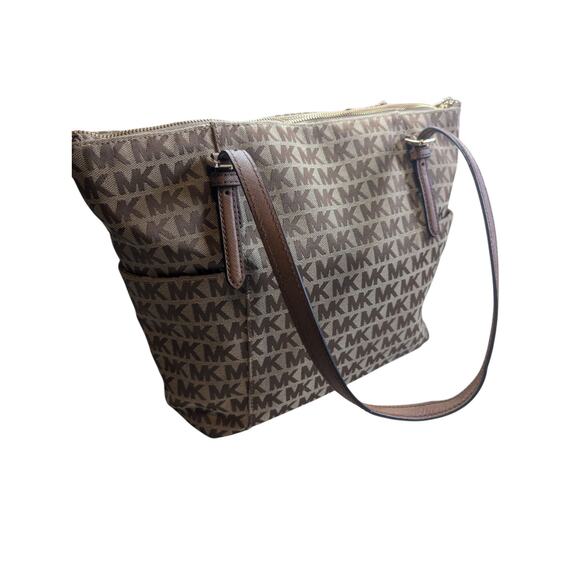 MICHAEL KORS JET SET EAST WEST LARGE BROWN SIGNATURE TOTE BAG - Picture 2 of 10